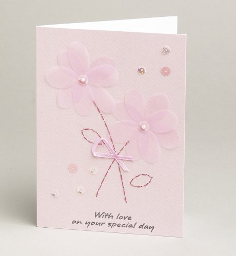 Breast Cancer Awareness Month Organza Ribbon Flowers Card