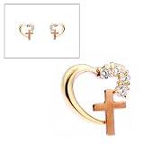 10KT Two Tone Gold Heart and Cross Earrings