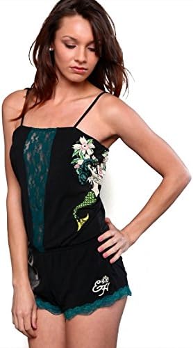 Ed Hardy Intimates Romper with lace details (MEDIUM, BLACK)