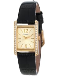 Pulsar Womens PEGC54 Crystal Accented Dress Black Leather Strap Watch
