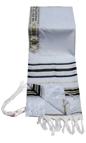 Acrylic Tallit (imitation Wool) Prayer Shawl in Black and Gold Size 24