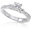 3/4ctw Three Stone Round Diamond Engagement Ring (GH/I1-I2) in 14Kt White Gold