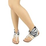 Womens Flat Knitted Leopard Pull On T-Strap Thong Sandals