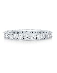 Sterling Silver Prong-Set Round 3mm Cubic Zirconia Cz Eternity Band Ring -... by 