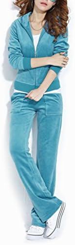 ReliBeauty Womens Pure Color Hood Velour Tracksuit Set Sports Jacket (XXX-Large, Sky Blue)
