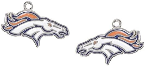 NewBurn 2 PC Set of Denver Broncos Charm Necklace Enameled Pendant - Silver NoSize