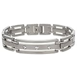 Eve's Addiction Men's Stainless Steel Gatelink Bracelet with CZ Accents