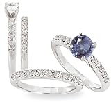 14k 5mm round Chatham created blue sapphire gemstone bridal set with diamonds