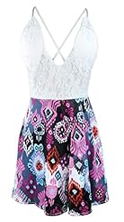 Spaghetti Strap Floral Print Polyester Backless Lace Romper/Jumpsuit 