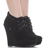 Ladies Black Wedge Shoes Womens Lace Up Wedges High Platform Ankle Boots with shoeFashionista Boutique Bag