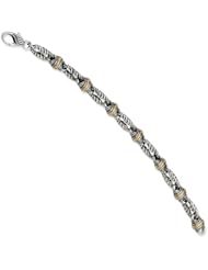 Sterling Silver with 14k Yellow Gold Antiqued Link 7in Bracelet
