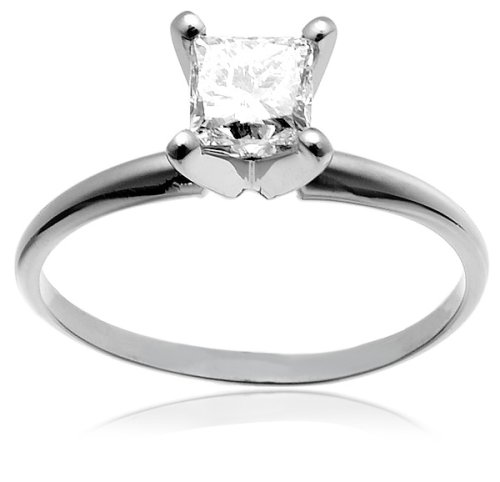 Certified 14k White Gold Princess-Cut Solitaire Engagement Ring (3/4 ct, I-J Color, I1-I2 Clarity), Size 8