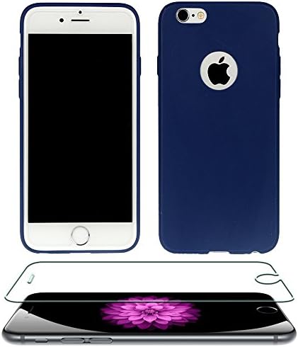 Vanogu 5.5" Apple iPhone 6S Plus Crystal Clear Case Silicone Cover, Ultra Slim Scrub Bumper TPU Plus 2 Count Tempered Glass Screen Protector for iPhone 6/6S Plus - Blue
