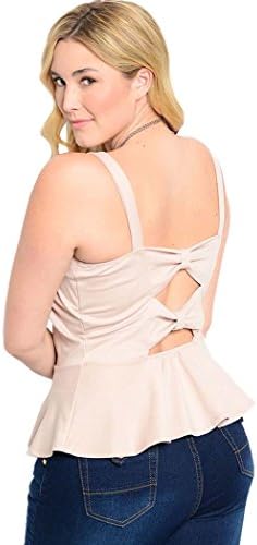 Feellib Women's Plus Size Sweetheart Peplum Top 3X-Large Mocha Back Bow Design