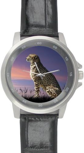 Leopard Background Printed High-grade Alloy Watch with Black Leather Watchband