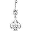 White Tribal Spade Dangle Belly Ring