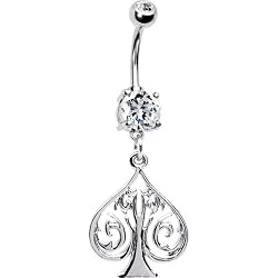 White Tribal Spade Dangle Belly Ring