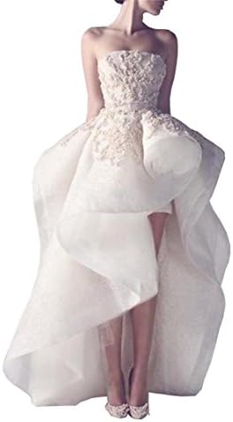 Qunvian Women's High Low Strapless Appliques Evening Dresses Wedding Gowns