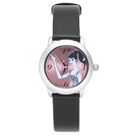 Barbie Kids' Black Leather Watch #BC0235TIN