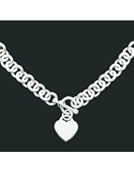Sterling Silver Engraveable Heart Disc on Fancy Link Toggle Bracelet 8.75 Inches