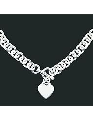 Sterling Silver Engraveable Heart Disc on Fancy Link Toggle Bracelet 7.75 Inches