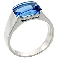 Sterling Silver Blue Topaz Colored Cubic Zirconia Men's Solitaire Ring (Available in Sizes 8 to 13)