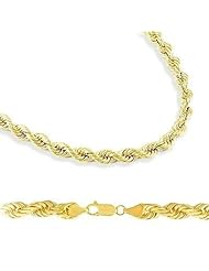 Solid 14k Yellow Gold Diamond Cut Rope Chain Necklace 4mm 18"