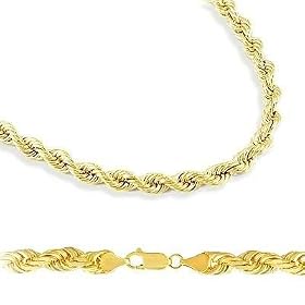 Solid 14k Yellow Gold Diamond Cut Rope Chain Necklace 5mm 22"