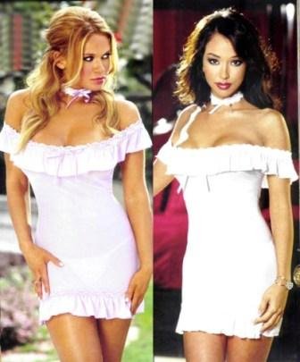 Spring and Summertime Favorite Seductive Innocence in Lycra Net Off the Shoulder Chemise Set
