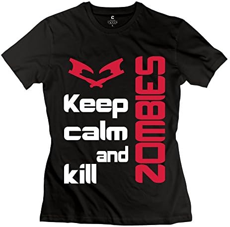Cute Keep Calm Kill Zombies Woman's Crew-Neck Black Size XL