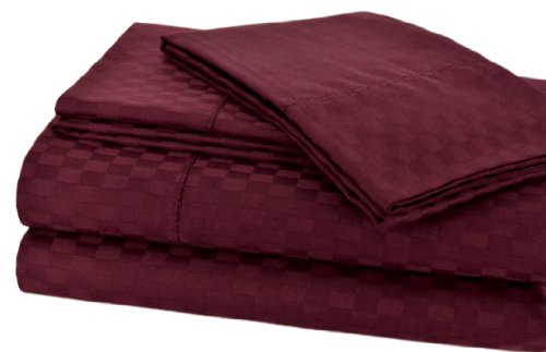 Elite Home Andiamo Check Collection Single Ply 500-Thread Count 100-Percent Egyptian Cotton 4-Piece California King Sheet Set, Burgundy