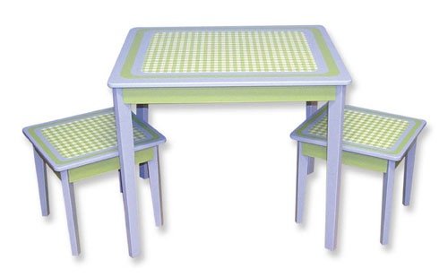 Kitchen: Blue & Sage Green Gingham Kids' Table & Stool Set