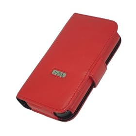 Premium Leather Nokia N800 Book Style Case, Red with Removable Swivel Clip By Prima Cases