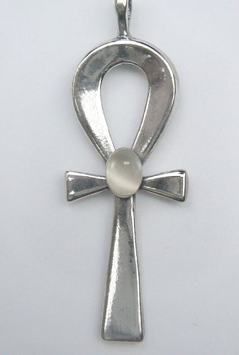 A Beautiful Sterling Silver Ankh with a Genuine Rainbow White Moonstone