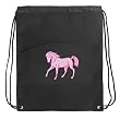 Pink Horse Drawstring Bag Cinch Horses Draw String Back Pack - For Boys Girls Students or Adults