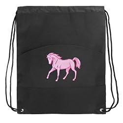 Pink Horse Drawstring Bag Cinch Horses Draw String Back Pack - For Boys Girls Students or Adults