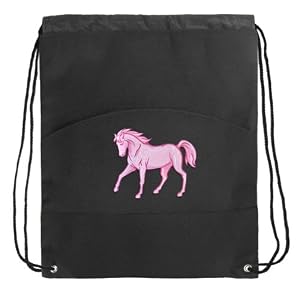 Pink Horse Drawstring Bag Cinch Horses Draw String Back Pack - For Boys Girls Students or Adults