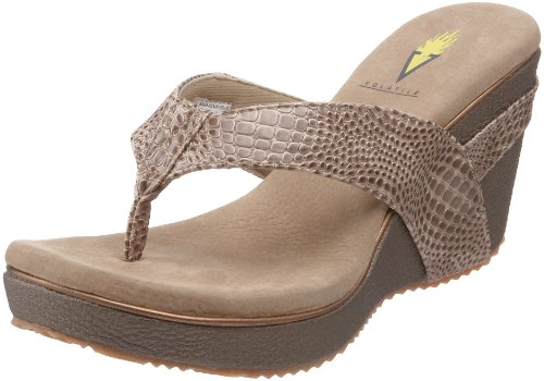 Volatile Women's Marshmallow Croco Thong Sandal,Taupe,6 B US