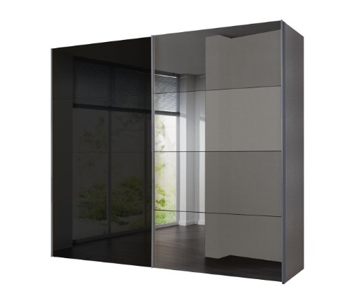 Solutions 49280-400 Schwebet&uuml;renschrank 250 x 216 x 68 cm / silber / Spiegel / Glas-schwarz
