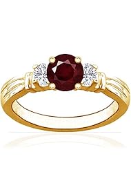 18K Yellow Gold Round Cut Ruby Three Stone Ring