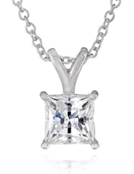 Sterling Silver Swarovski Zirconia 1 ct Princess Solitaire Pendant