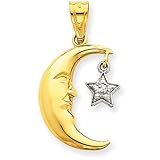 IMAGE OF 14k Two-Tone Polished Open-Backed Diamond Half Moon & Star Pendant