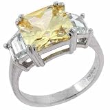 Sterling Silver Citrine Yellow and Simulated Diamond CZ Square Stone Ring