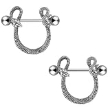 Body AccentzTM Nipple Ring Bars Shield Entwined Snake Body Jewelry Pair 14 gauge