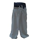 2 TONE Thai Fisherman Pants Yoga Trousers FREE SIZE Plus Size Cotton Rayon WARM GRAY and Dark Blue Stripe