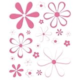 Instant Murals 20 Daisy Flowers Wall Transfer Stickers - Bright Pink