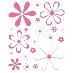 Instant Murals 20 Daisy Flowers Wall Transfer Stickers - Bright Pink