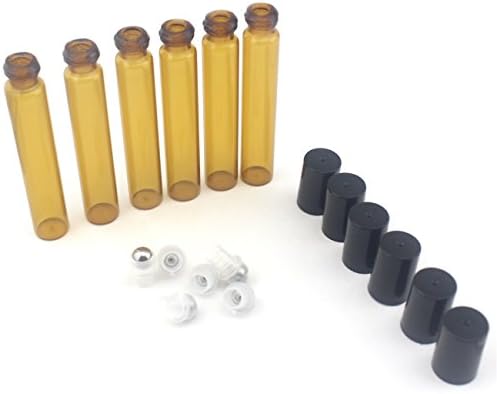 8ml Aromatherapy Glass Roll On Bottles with Mental Ball,Amber Original Glass-Thick And Strong Holder For Aromatherapy, Essential Oils, Perfumes and Lip Balms-Set of 6