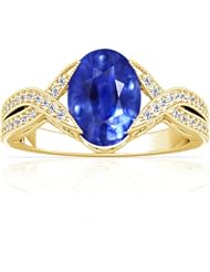 18K Yellow Gold Oval Cut Blue Sapphire Fana Designer Ring