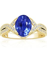 14K Yellow Gold Oval Cut Blue Sapphire Fana Designer Ring